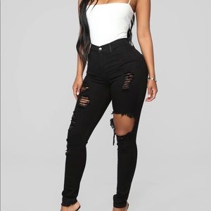 Black Distressed Glistening Jeans